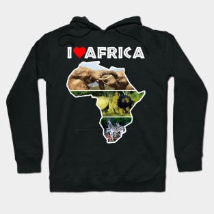 I Love Africa Wildlife Collage Map Hoodie